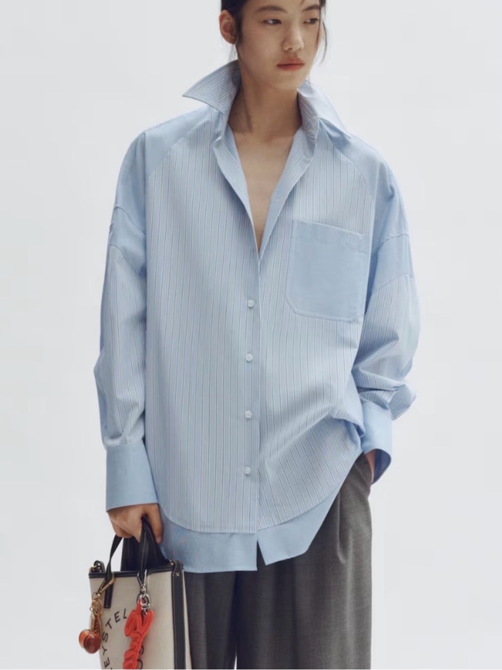 H&M and Stella MacCartney Light Blue Oversized Stripe Shirt